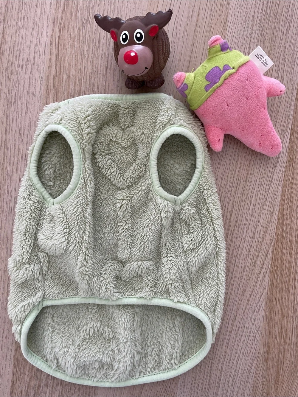 Sage Green Plush Dog Harness Vest (L) + SpongeBob Patrick Plush & Reindeer Toy